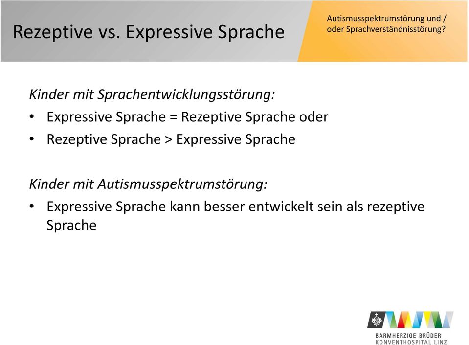 Expressive Sprache = Rezeptive Sprache oder Rezeptive Sprache >