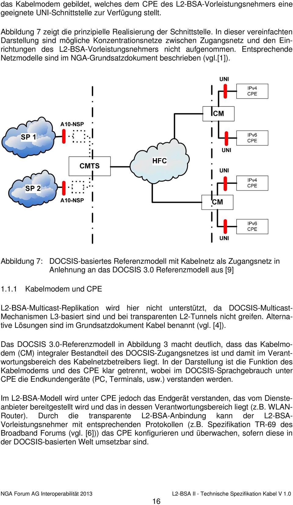 Entsprechende Netzmodelle sind im NGA-Grundsatzdokument beschrieben (vgl.[1]). Abbildung 7: DOCSIS-basiertes Referenzmodell mit Kabelnetz als Zugangsnetz in Anlehnung an das DOCSIS 3.