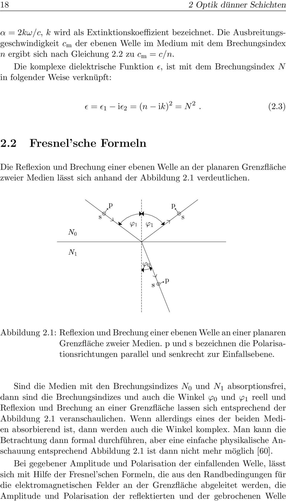 Die komplexe dielektrische Funktion ɛ, ist mit dem Brechungsindex N in folgender Weise verknüpft: ɛ = ɛ 1 iɛ 2 = (n ik) 2 = N 2. (2.3) 2.