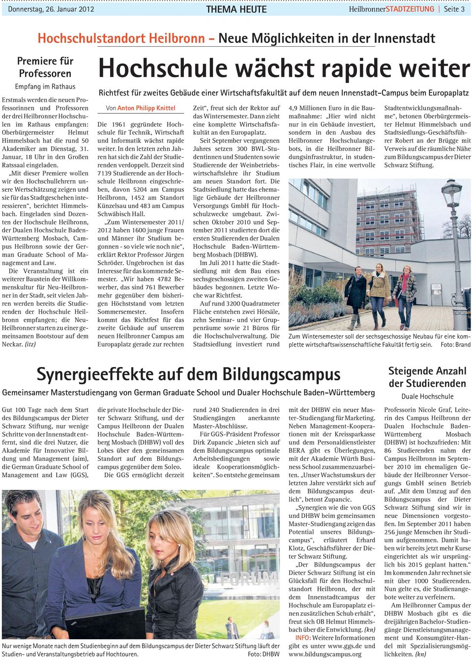 Professorinnen und Professoren der drei Heilbronner Hochschulen im Rathaus empfangen: Oberbürgermeister Helmut Himmelsbach hat die rund 50 Akademiker am Dienstag, 31.