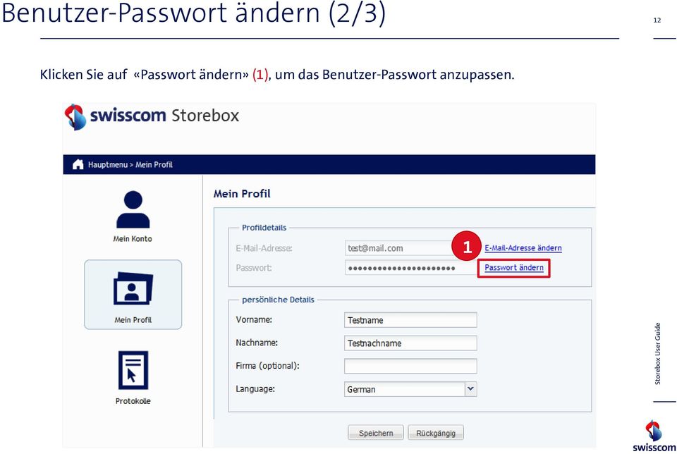 «Passwort ändern» (), um