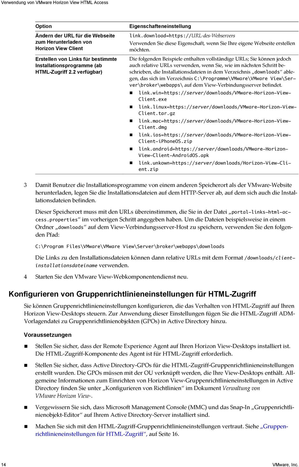 Die folgenden Beispiele enthalten vollständige URLs; Sie können jedoch auch relative URLs verwenden, wenn Sie, wie im nächsten Schritt beschrieben, die Installationsdateien in dem Verzeichnis