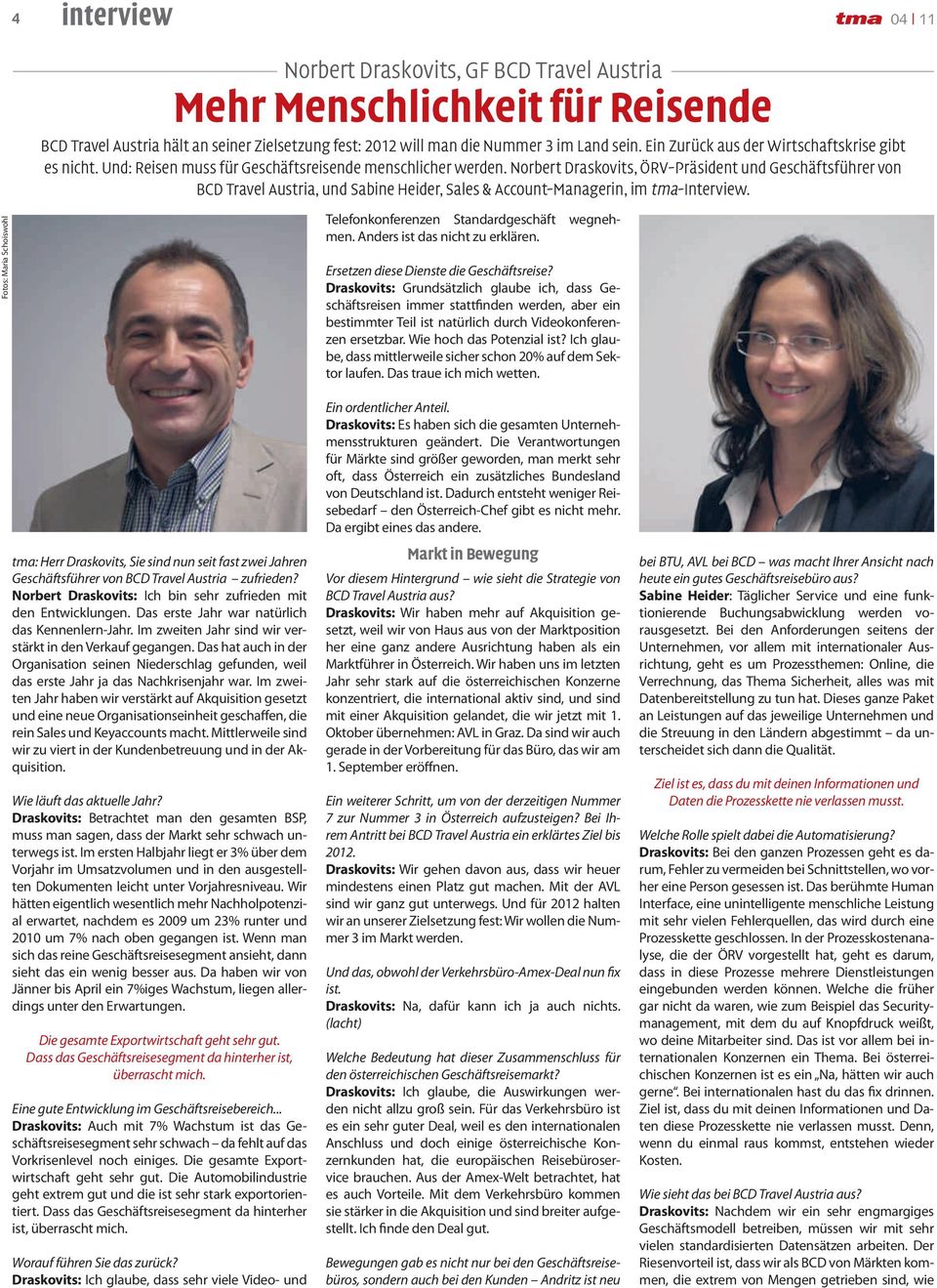 Norbert Draskovits, ÖRV-Präsident und Geschäftsführer von BCD Travel Austria, und Sabine Heider, Sales & Account-Managerin, im tma-interview.