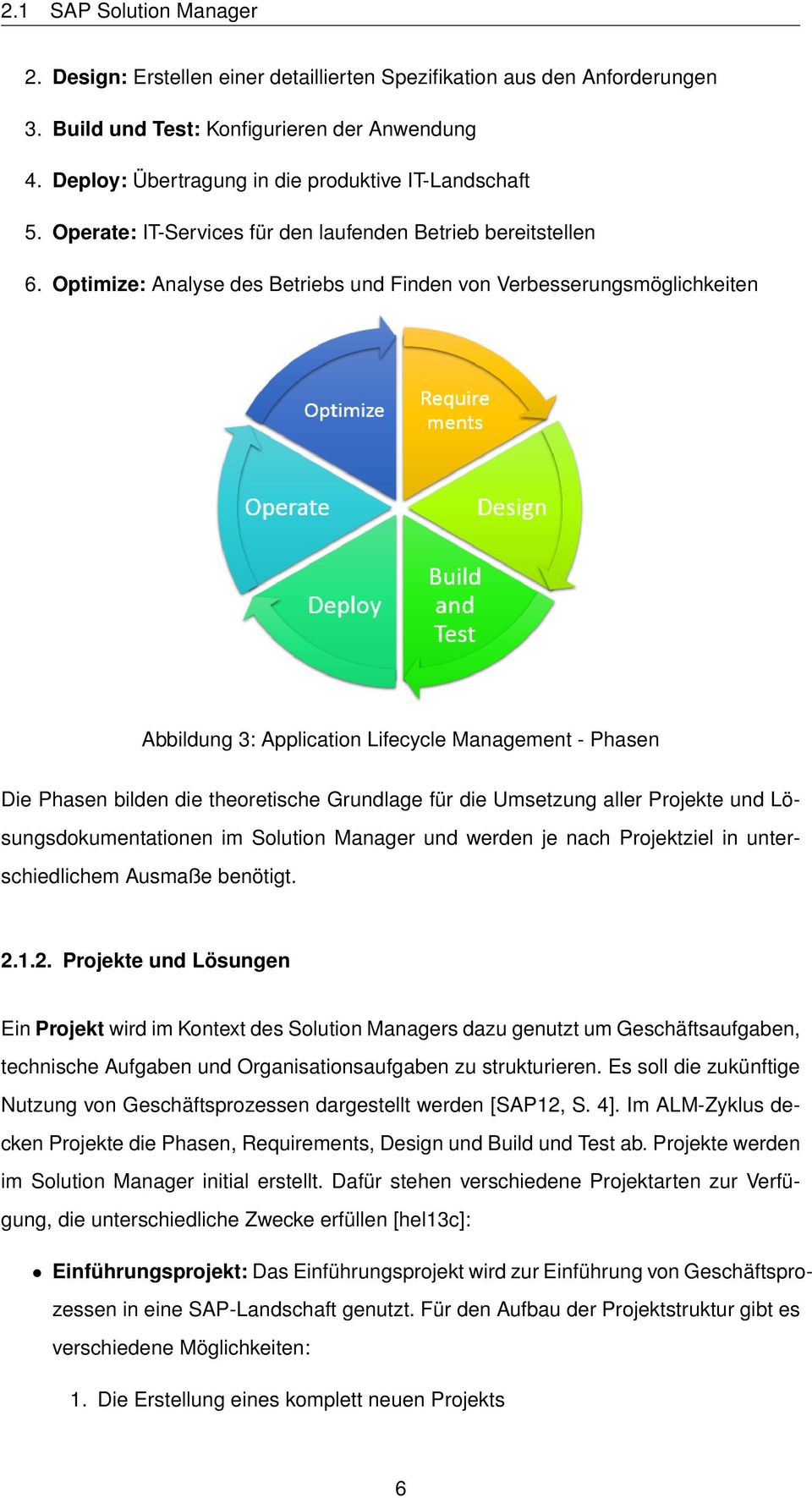 Optimize: Analyse des Betriebs und Finden von Verbesserungsmöglichkeiten Abbildung 3: Application Lifecycle Management - Phasen Die Phasen bilden die theoretische Grundlage für die Umsetzung aller