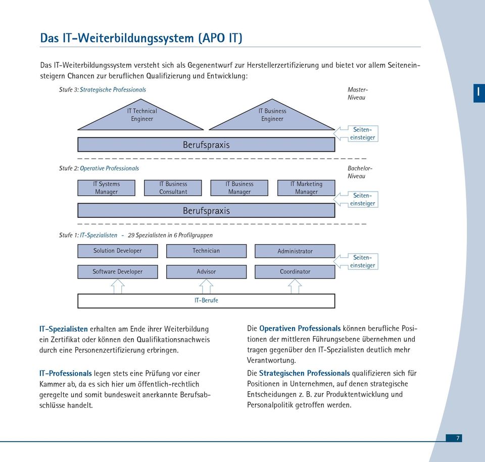 Systems Manager IT Business Consultant Berufspraxis IT Business Manager IT Marketing Manager Bachelor- Niveau Seiteneinsteiger Stufe 1: IT-Spezialisten - 29 Spezialisten in 6 Profilgruppen Solution