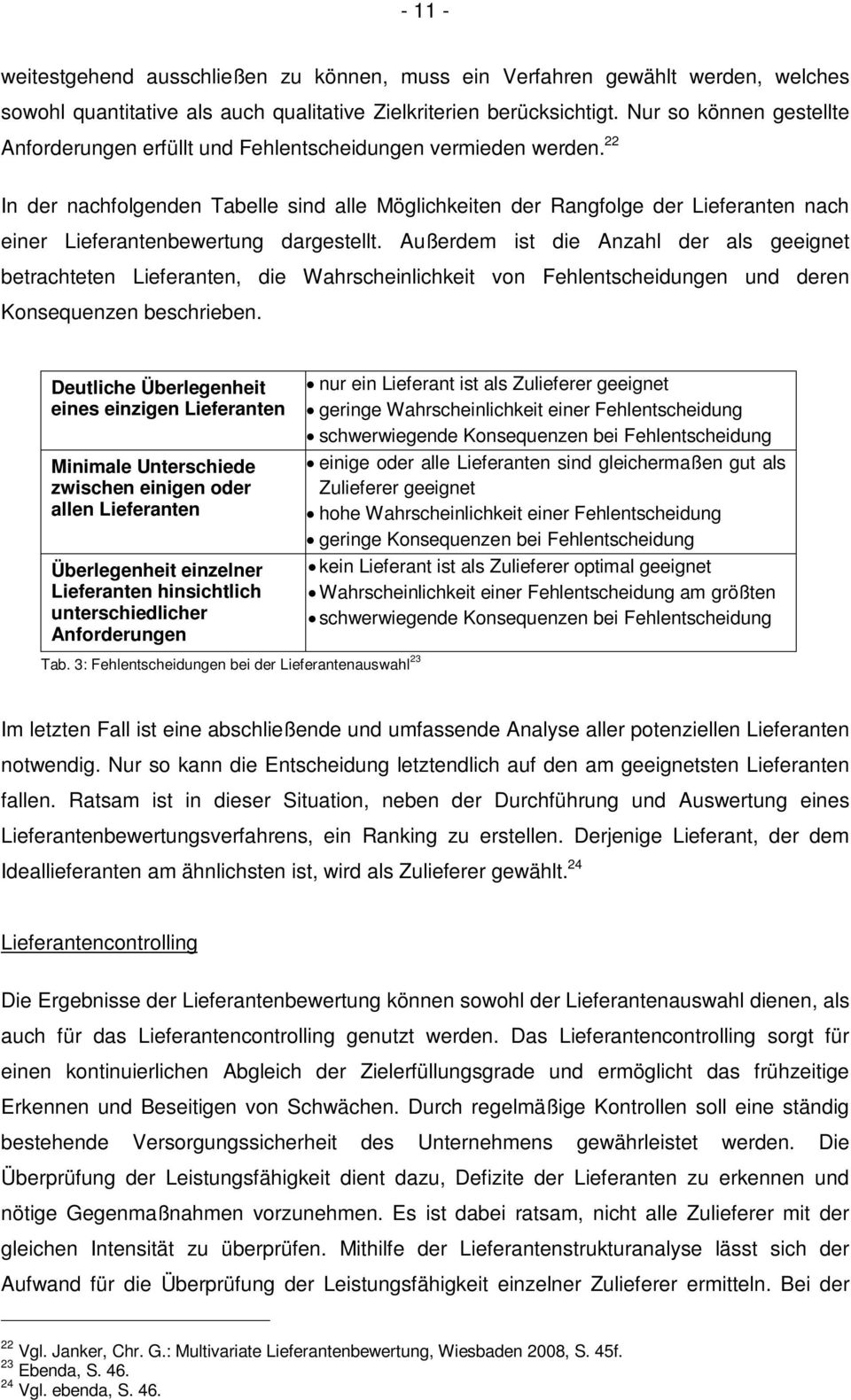 22 In der nachfolgenden Tabelle sind alle Möglichkeiten der Rangfolge der Lieferanten nach einer Lieferantenbewertung dargestellt.