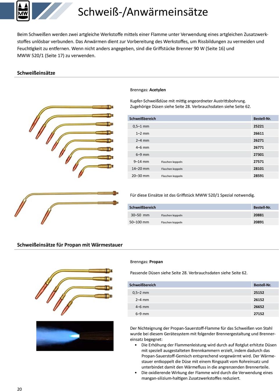 Wenn nicht anders angegeben, sind die Griffstücke Brenner 90 W (Seite 16) und MWW 520/1 (Seite 17) zu verwenden.
