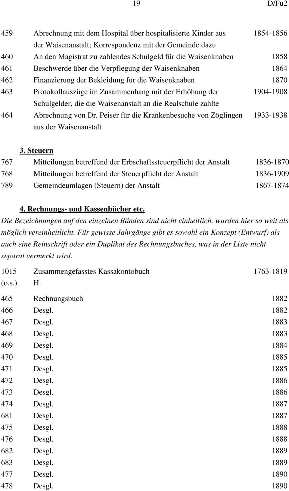 1904-1908 Schulgelder, die die Waisenanstalt an die Realschule zahlte 464 Abrechnung von Dr. Peiser für die Krankenbesuche von Zöglingen 1933-1938 aus der Waisenanstalt 3.