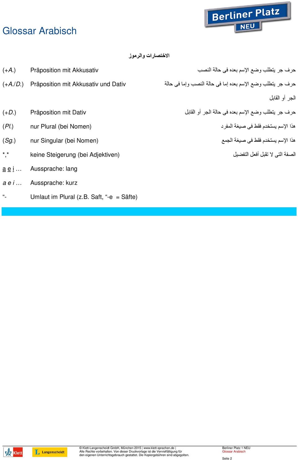 D+) Präposition mit Dativ ھذا ام &دم ط % ا$رد Nomen) (Pl.) nur Plural (bei (Sg.