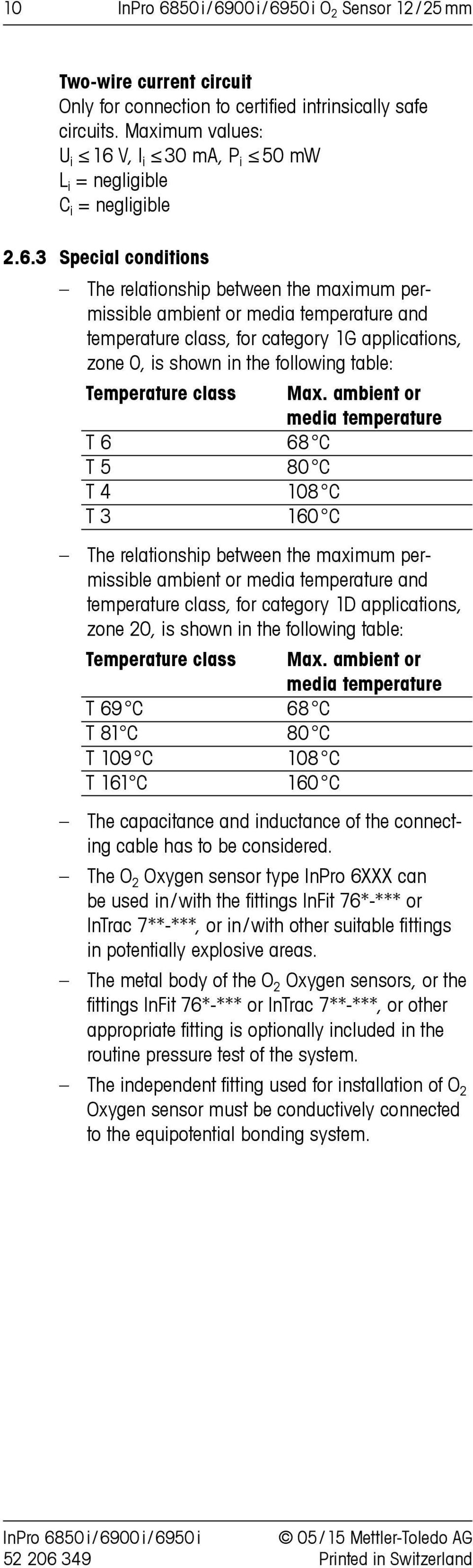 3 Special conditions The relationship between the maximum permissible ambient or media temperature and temperature class, for category 1G applications, zone 0, is shown in the following table: