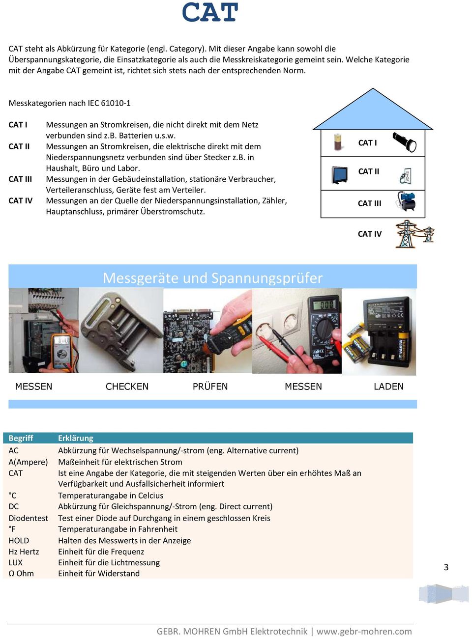 Messkategorien nach IEC 61010-1 CAT I Messungen an Stromkreisen, die nicht direkt mit dem Netz verbunden sind z.b. Batterien u.s.w.