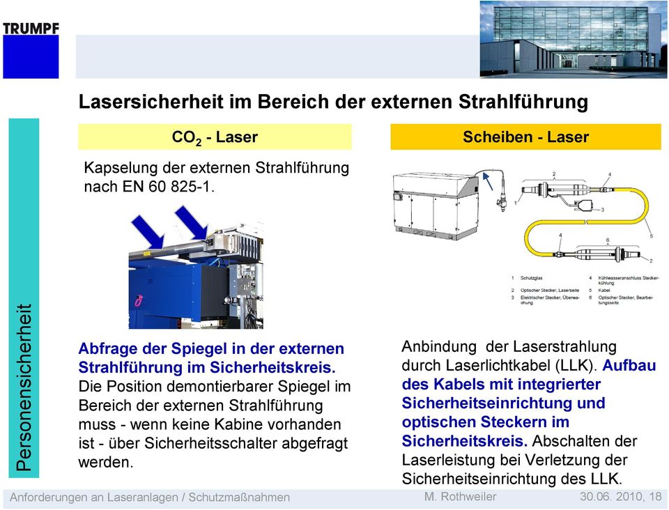 Die Position demontierbarer Spiegel im Bereich der externen Strahlführung muss - wenn keine Kabine vorhanden ist - über Sicherheitsschalter abgefragt werden.