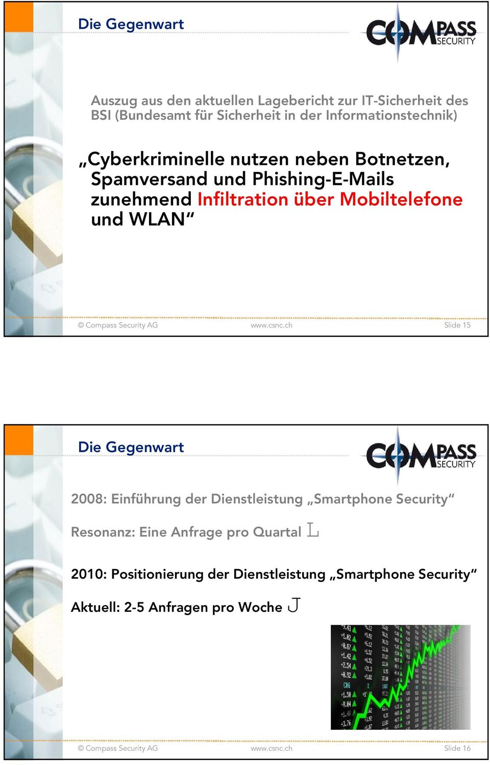 über Mobiltelefone und WLAN Slide 15 Die Gegenwart 2008: Einführung der Dienstleistung Smartphone Security Resonanz:
