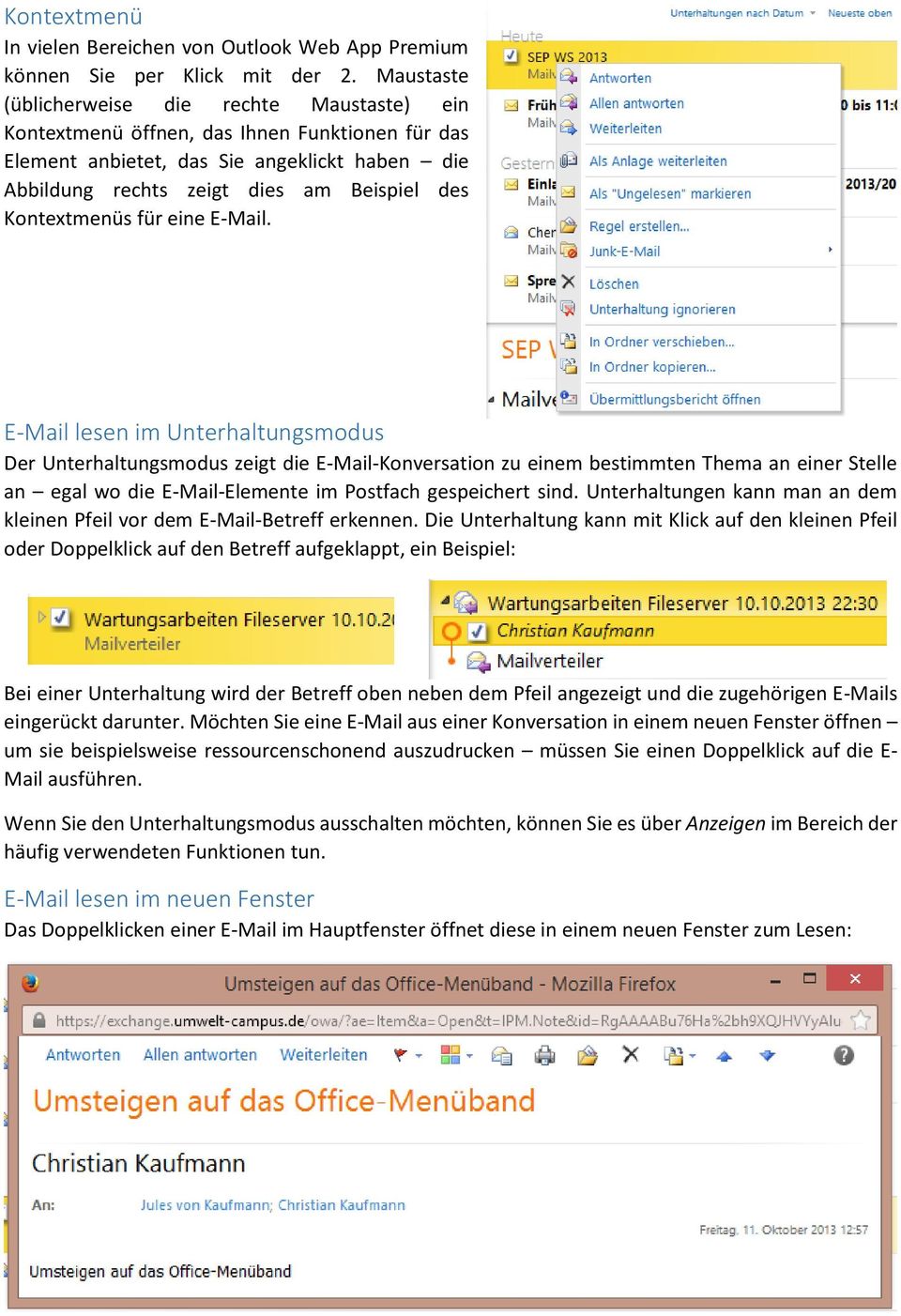 Kontextmenüs für eine E-Mail.