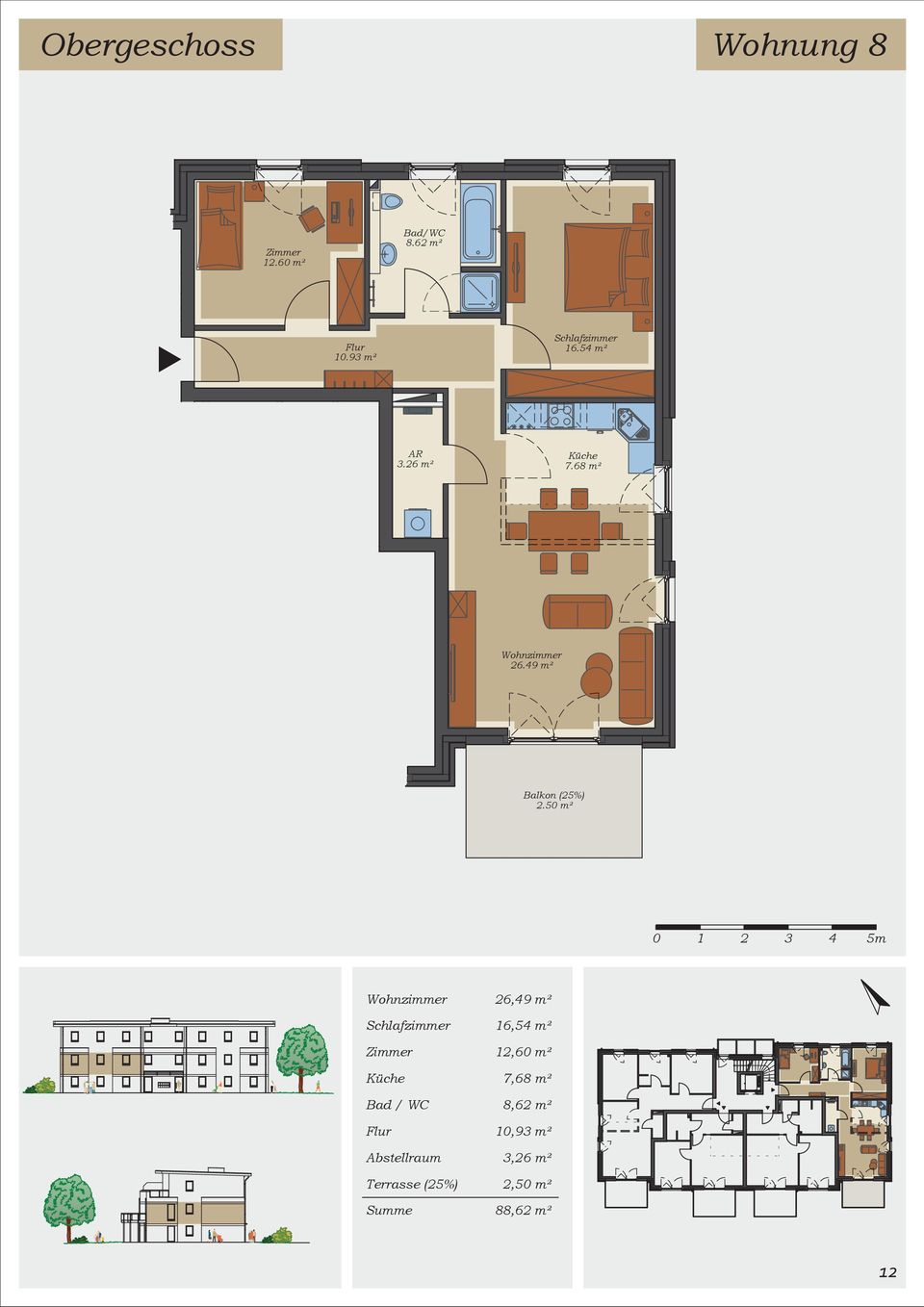 50 m² 0 1 2 3 4 5m Zimmer Bad / WC Summe 26,49 m² 16,54 m²
