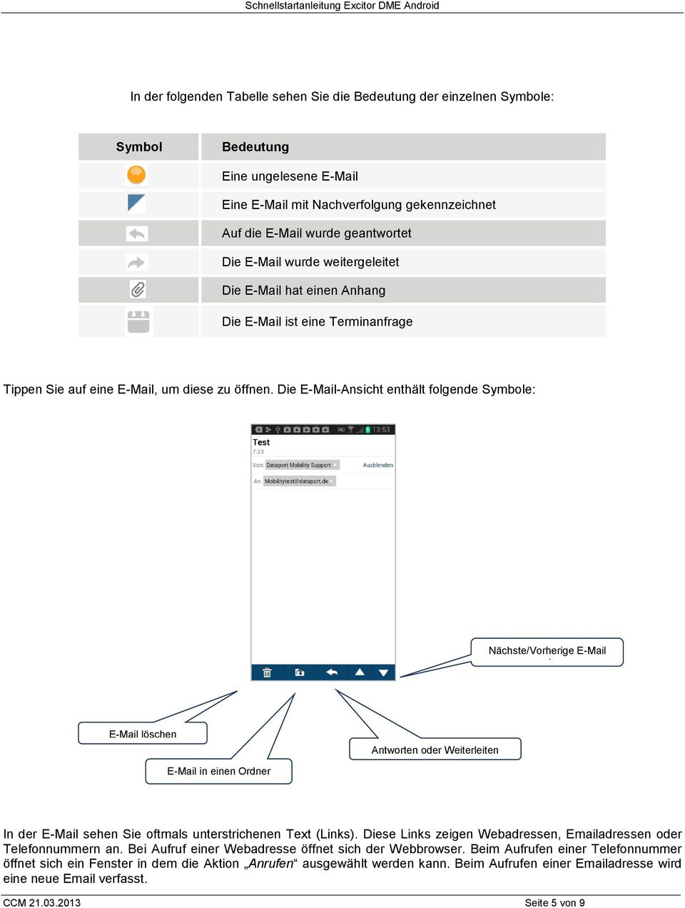 Die E-Mail-Ansicht enthält folgende Symbole: Nächste/Vorherige E-Mail anzeigen E-Mail löschen Antworten oder Weiterleiten E-Mail in einen Ordner verschieben In der E-Mail sehen Sie oftmals