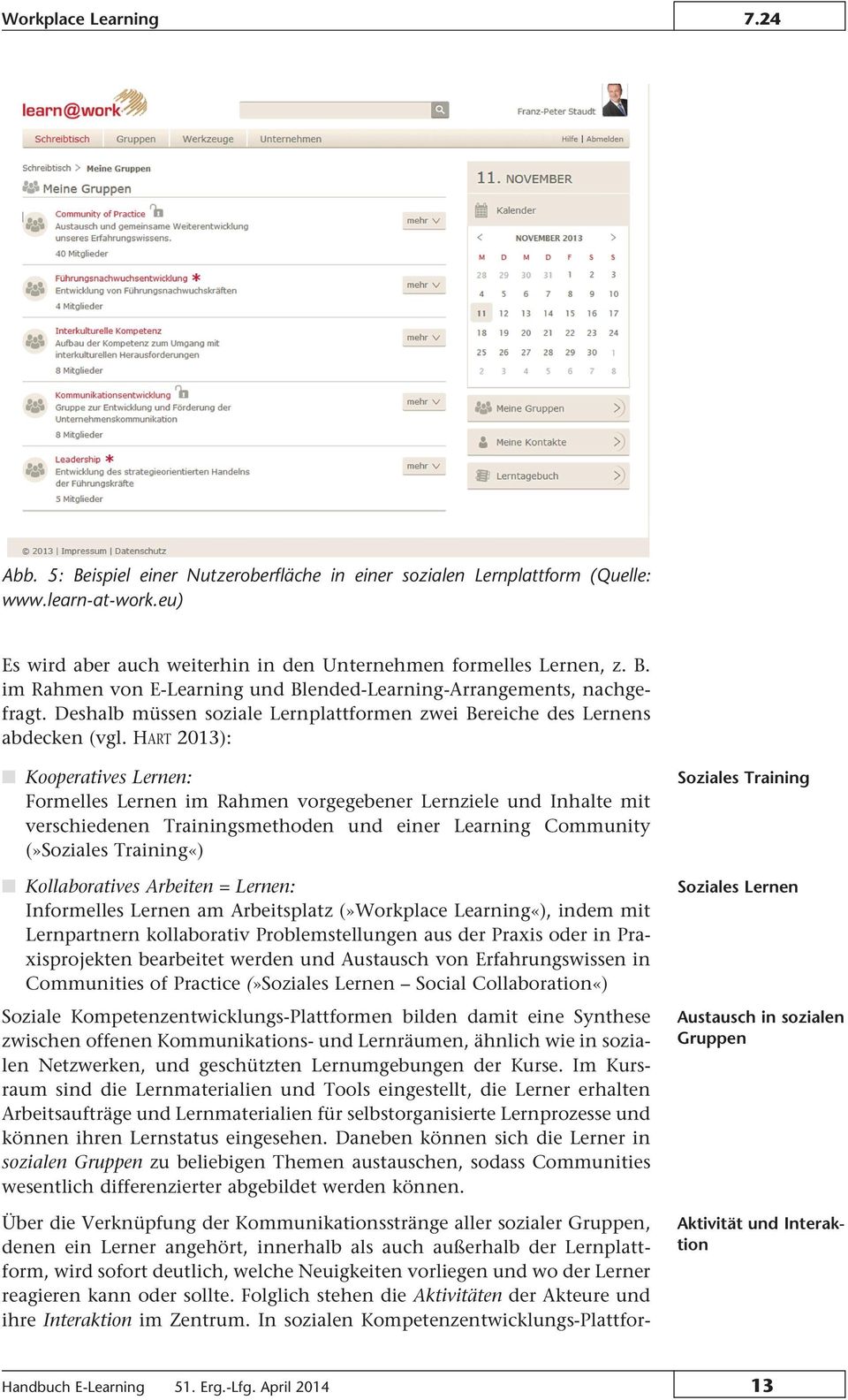 HART 2013): Kooperatives Lernen: Formelles Lernen im Rahmen vorgegebener Lernziele und Inhalte mit verschiedenen Trainingsmethoden und einer Learning Community (»Soziales Training«) Kollaboratives
