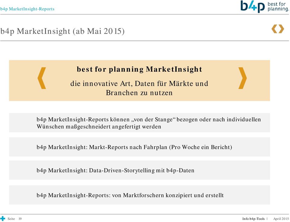 Wünschen maßgeschneidert angefertigt werden b4p MarketInsight: Markt-Reports nach Fahrplan (Pro Woche ein Bericht) b4p