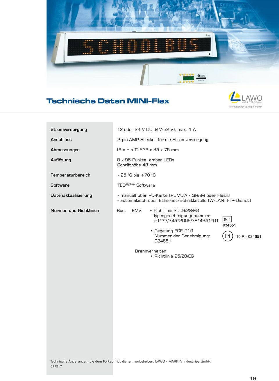 TED plus Software - manuell über PC-Karte [PCMCIA - SRAM oder Flash] - automatisch über Ethernet-Schnittstelle [W-LAN, FTP-Dienst] Normen und Richtlinien Bus: EMV Richtlinie 2006/28/EG