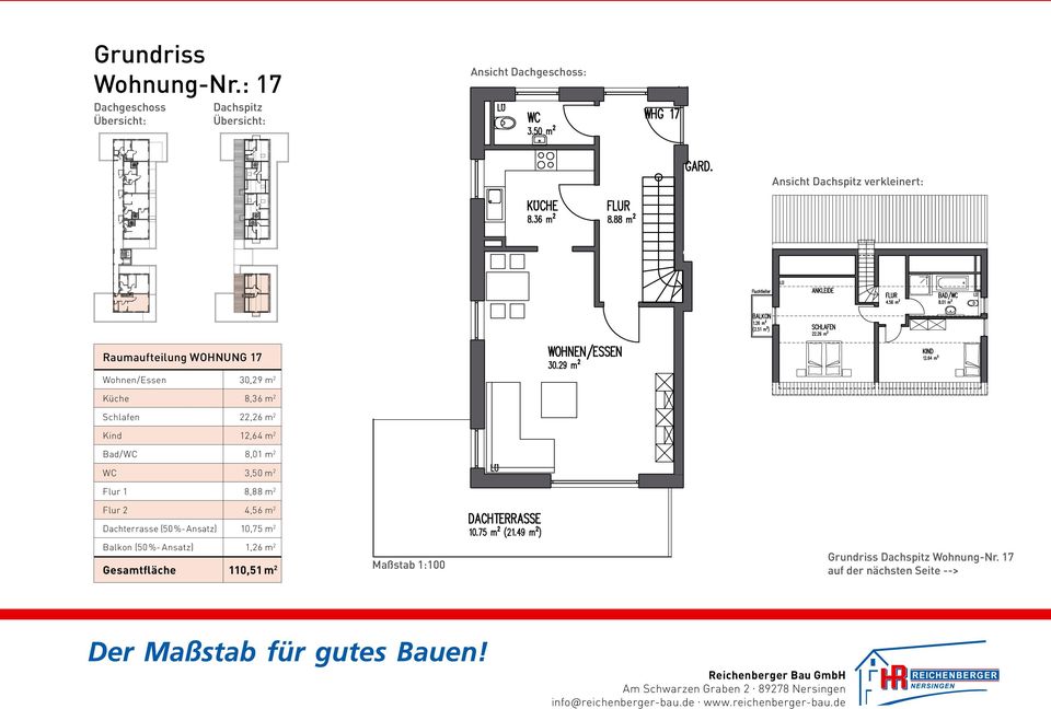 WOHNUNG 17 Wohnen/Essen 30,29 m 2 Küche 8,36 m 2 Schlafen 22,26 m 2 Kind 12,64 m 2 Bad/WC 8,01 m 2