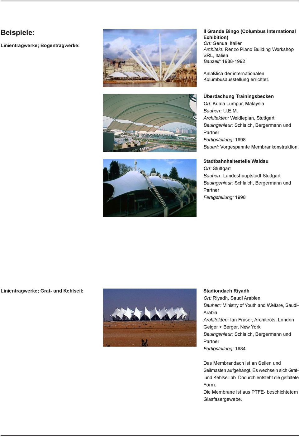 laysia Bauherr: U.E.M. Architekten: Weidleplan, Stuttgart Bauingenieur: Schlaich, Bergermann und Partner Fertigstellung: 1998 Bauart: Vorgespannte Membrankonstruktion.