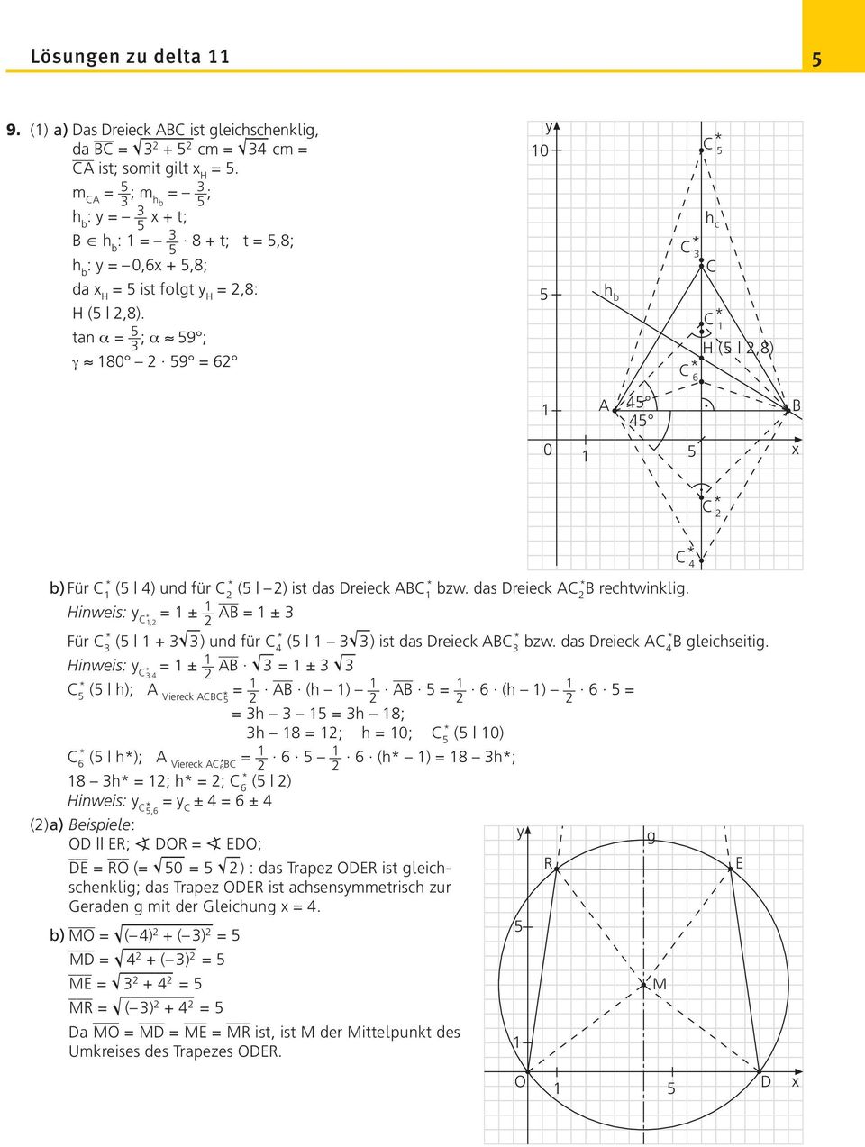 tan α = ; α 9 ; γ 80 9 = 6 0 h b C * h c C * C C * H (,8) C * 6 A 4 4 B 0 C * C * 4 b) Für C * ( 4) und für C * ( ) ist das Dreieck ABC * bzw. das Dreieck AC * B rechtwinklig.