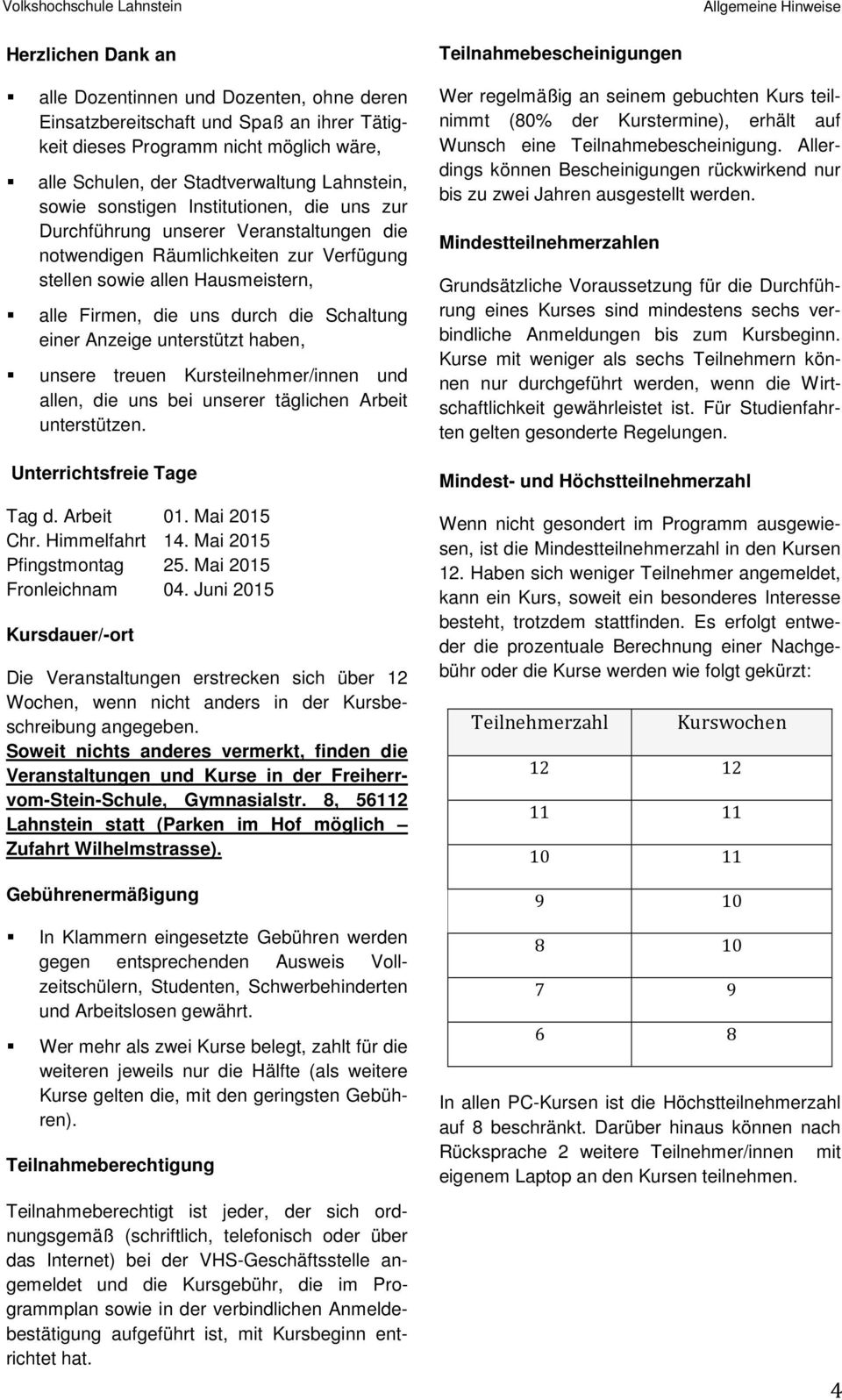 alle Firmen, die uns durch die Schaltung einer Anzeige unterstützt haben, unsere treuen Kursteilnehmer/innen und allen, die uns bei unserer täglichen Arbeit unterstützen.