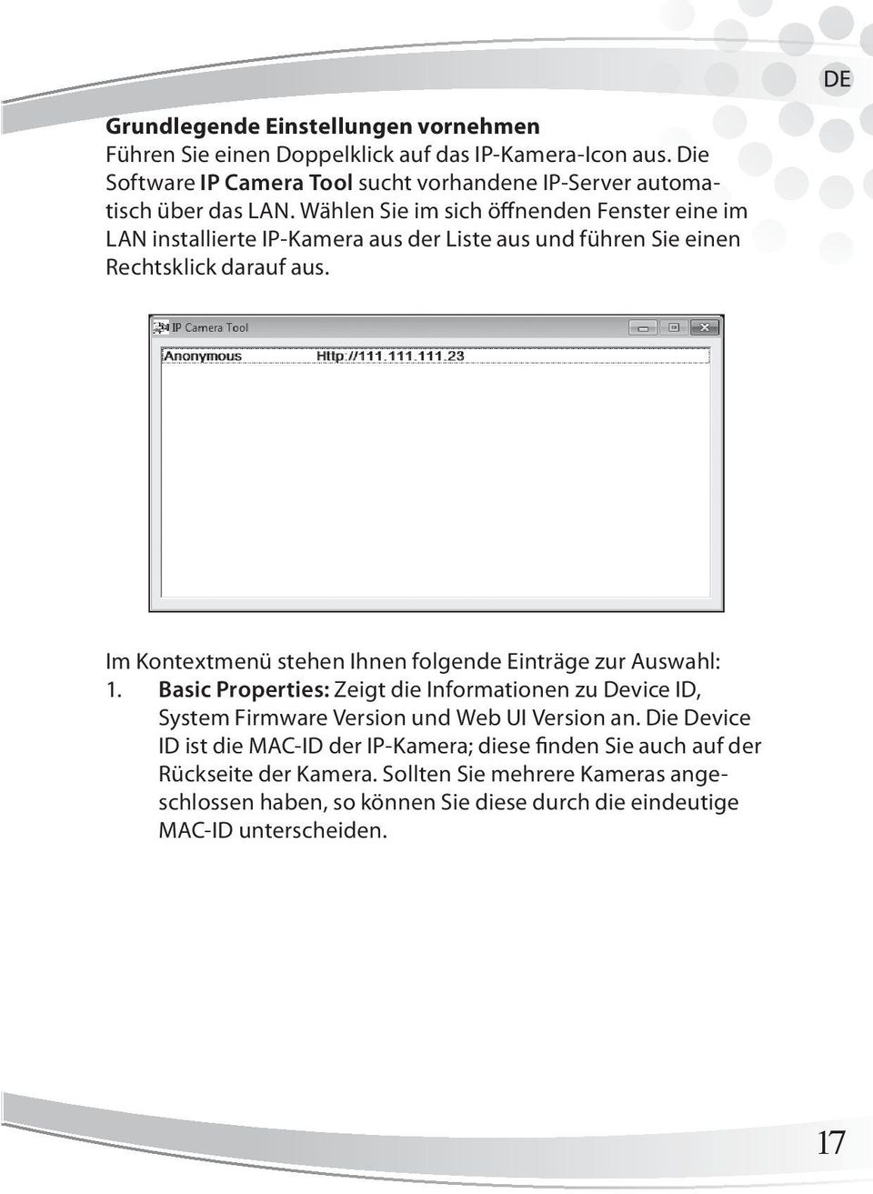 Wählen Sie im sich öffnenden Fenster eine im LAN installierte IP-Kamera aus der Liste aus und führen Sie einen Rechtsklick darauf aus.