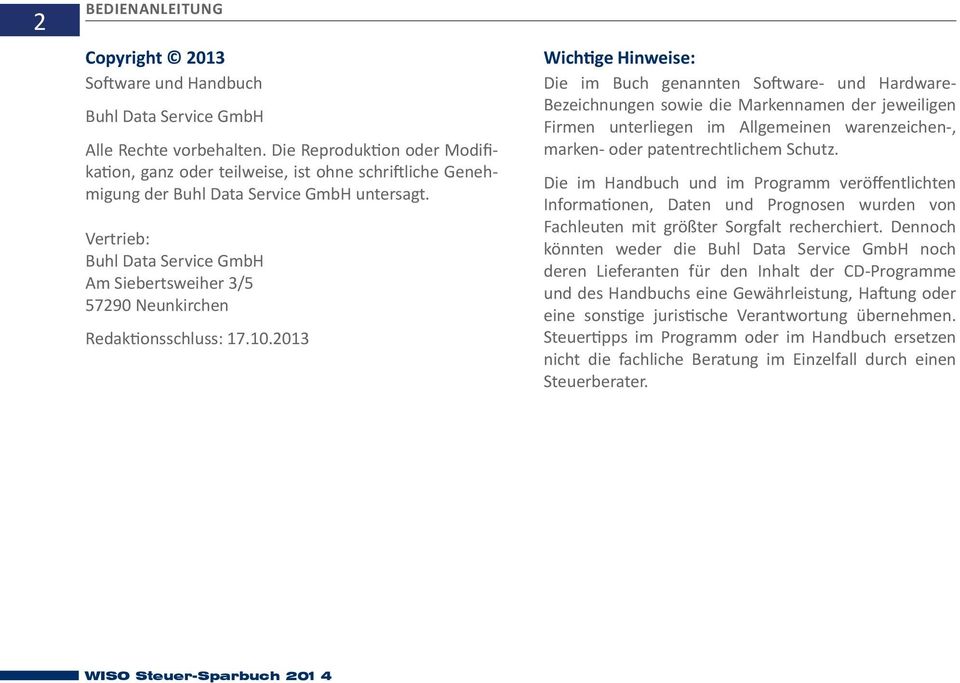 Vertrieb: Buhl Data Service GmbH Am Siebertsweiher 3/5 57290 Neunkirchen Redaktionsschluss: 17.10.