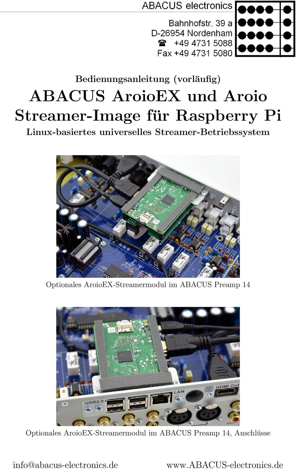 AroioEX-Streamermodul im ABACUS Preamp 14 Optionales AroioEX-Streamermodul im