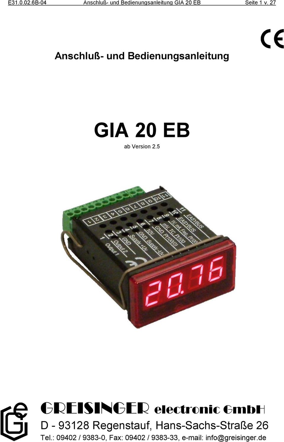 2 Anschluß- und Bedienungsanleitung GIA 20 EB ab Version 2.