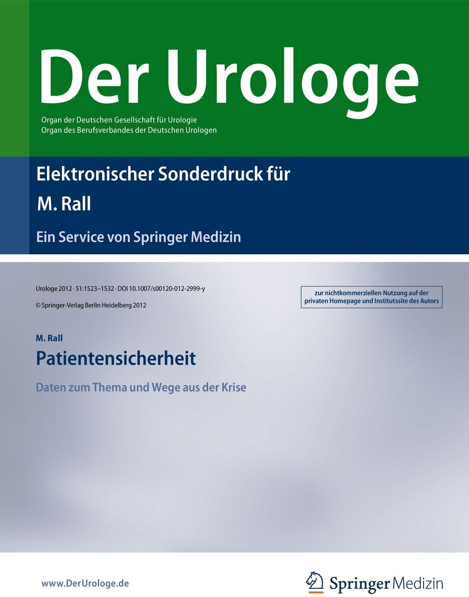 1007/s00120-012-2999-y Springer-Verlag Berlin Heidelberg 2012 zur nichtkommerziellen Nutzung auf der privaten