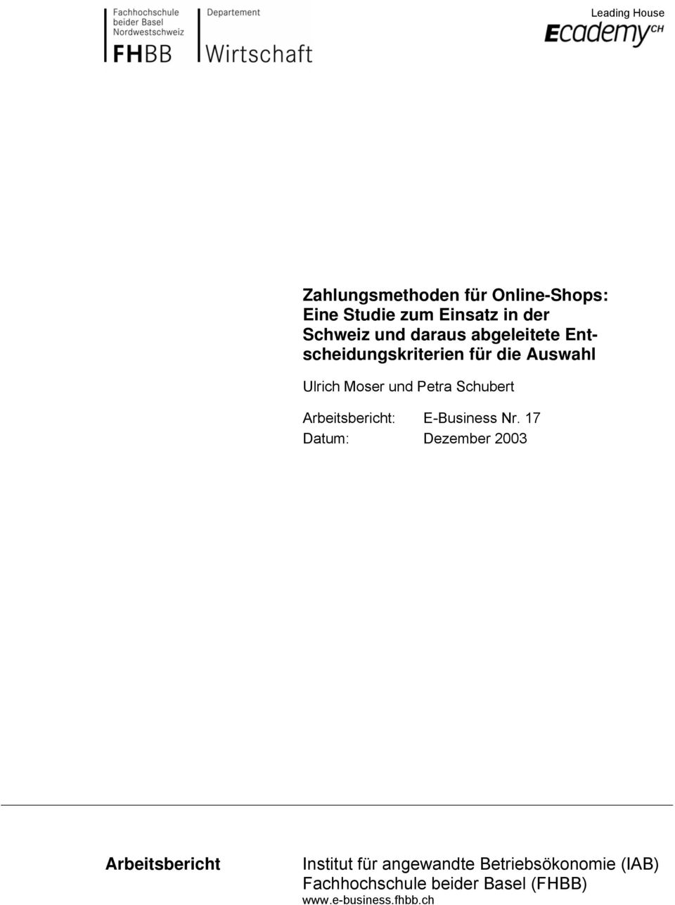 Schubert Arbeitsbericht: E-Business Nr.