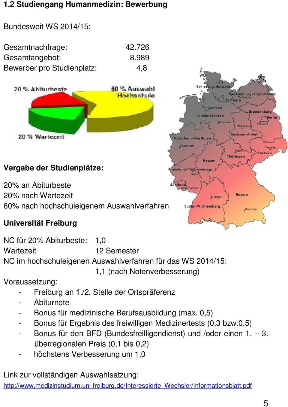 Wartezeit 12 Semester NC im hochschuleigenen Auswahlverfahren für das WS 2014/15: 1,1 (nach Notenverbesserung) Voraussetzung: - Freiburg an 1./2.