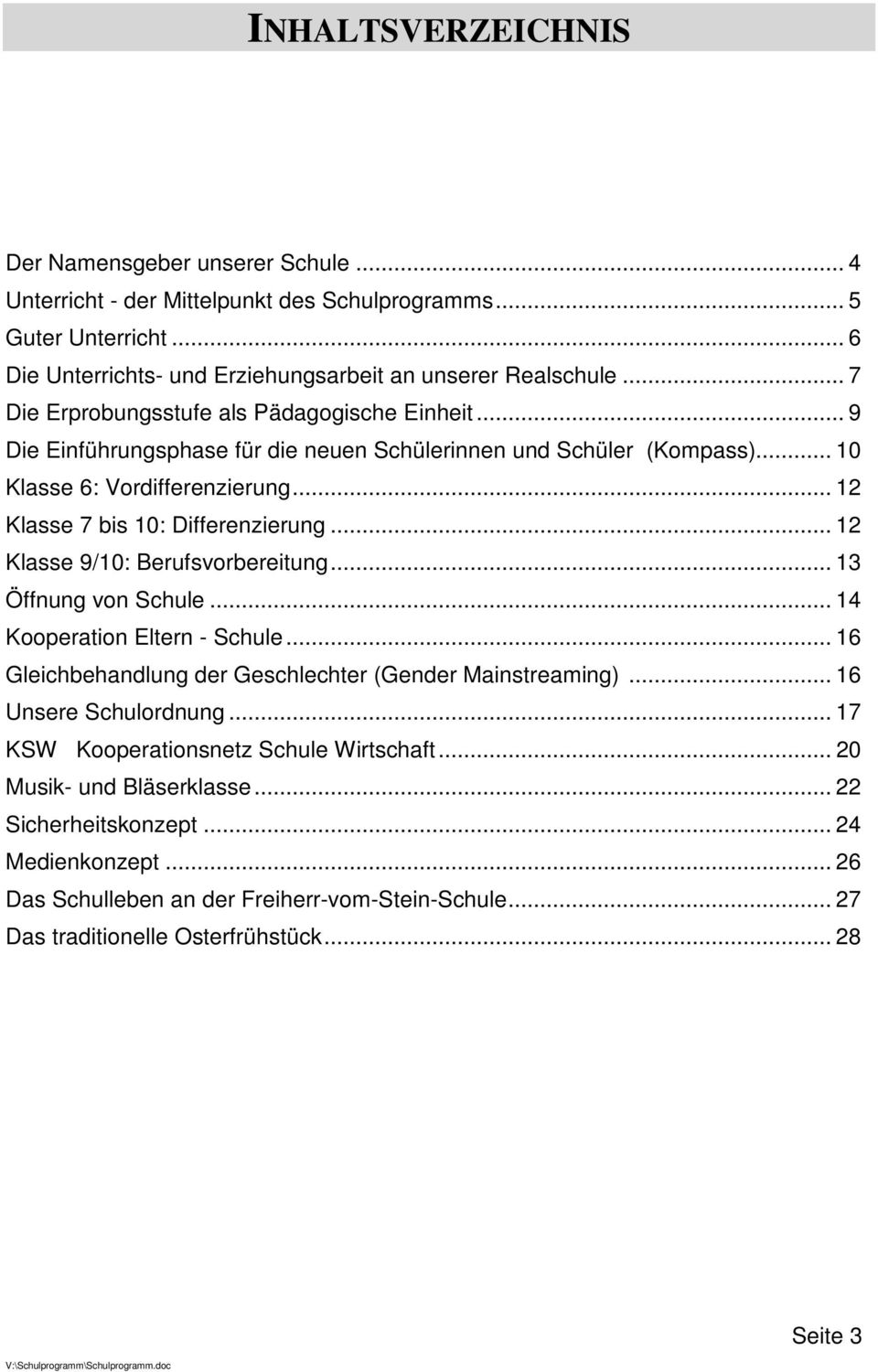 .. 12 Klasse 9/10: Berufsvorbereitung... 13 Öffnung von Schule... 14 Kooperation Eltern - Schule... 16 Gleichbehandlung der Geschlechter (Gender Mainstreaming)... 16 Unsere Schulordnung.