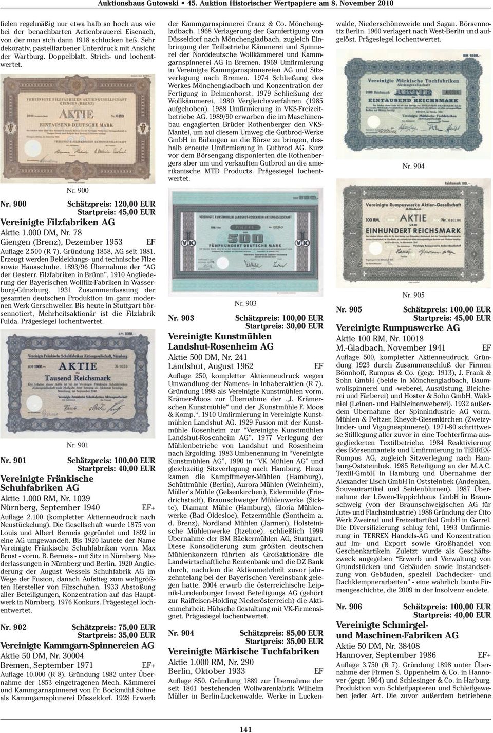 78 Giengen (Brenz), Dezember 1953 Auflage 2.500 (R 7). Gründung 1858, AG seit 1881. Erzeugt werden Bekleidungs- und technische Filze sowie Hausschuhe. 1893/96 Übernahme der AG der Oesterr.