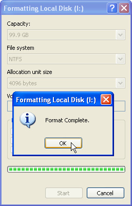 Wählen Sie das NTFS Dateisystem und klicken Sie auf Srtart, um mit der