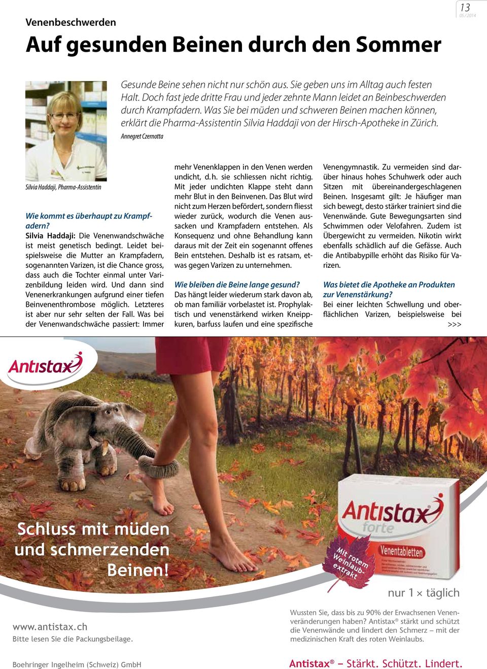 Was Sie bei müden und schweren Beinen machen können, erklärt die Pharma-Assistentin Silvia Haddaji von der Hirsch-Apotheke in Zürich.