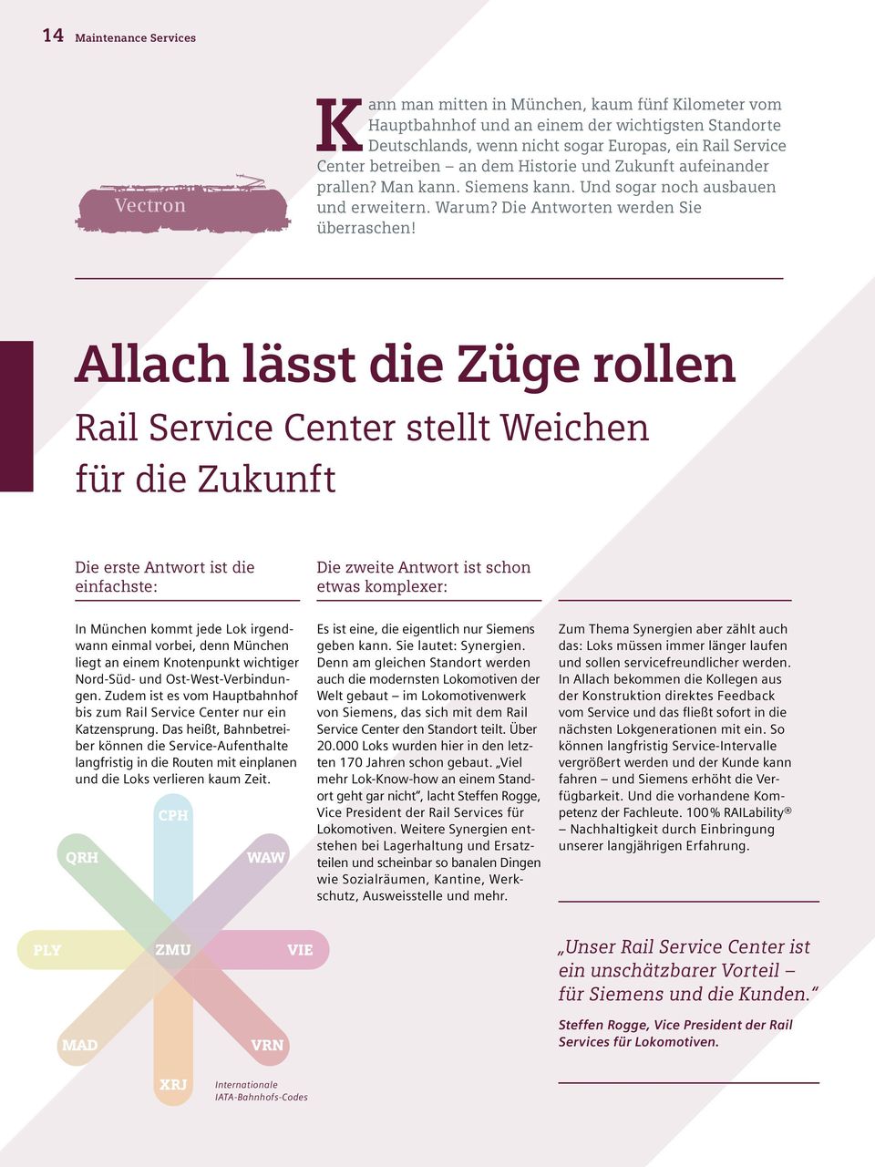 Allach lässt die Züge rollen Rail Service Center stellt Weichen für die Zukunft Die erste Antwort ist die einfachste: Die zweite Antwort ist schon etwas komplexer: In München kommt jede Lok