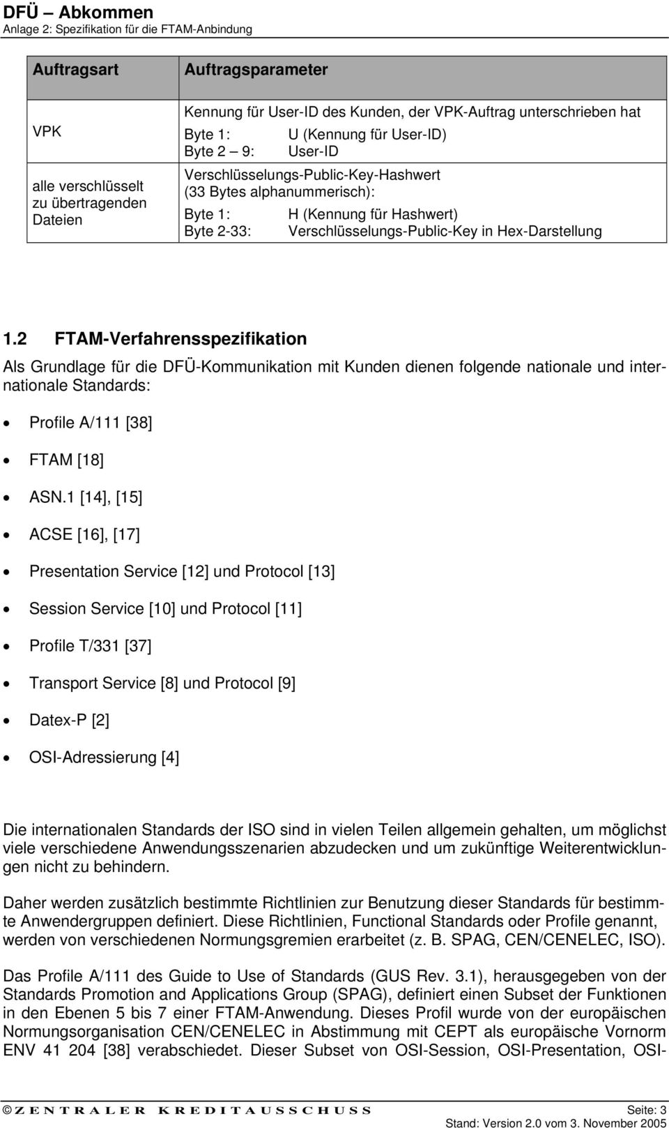 2 FTAM-Verfahrensspezifikation Als Grundlage für die DFÜ-Kommunikation mit Kunden dienen folgende nationale und internationale Standards: Profile A/111 [38] FTAM [18] ASN.