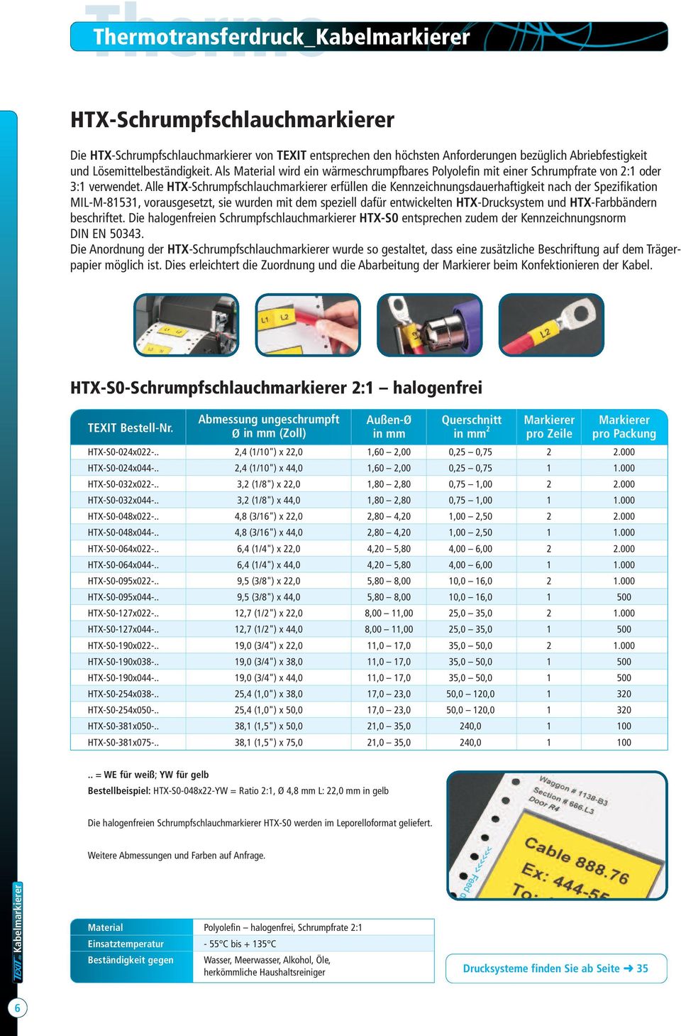 Alle HTX-Schrumpf schlauchmarkierer erfüllen die Kennzeichnungs dauer haftigkeit nach der Spezifikation MIL-M-81531, voraus gesetzt, sie wurden mit dem speziell dafür ent wickelten HTX-Drucksystem