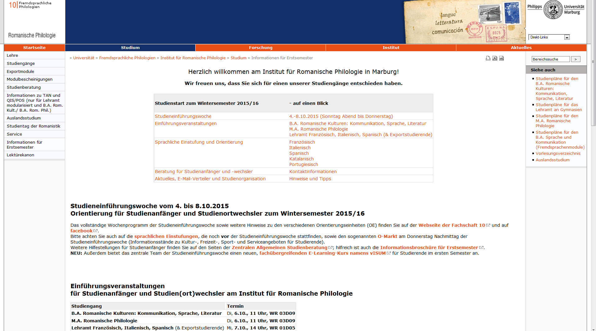 Sprachliche Einstufung im WS 15/16 www.uni-marburg.