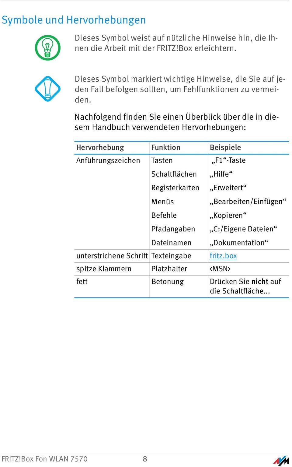 Nachfolgend finden Sie einen Überblick über die in diesem Handbuch verwendeten Hervorhebungen: Hervorhebung Funktion Beispiele Anführungszeichen Tasten Schaltflächen