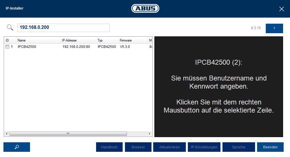 1. Kamera installieren 1.1 Kamera im Netzwerk einbinden Installieren Sie den ABUS IP Installer: http://www.abus.