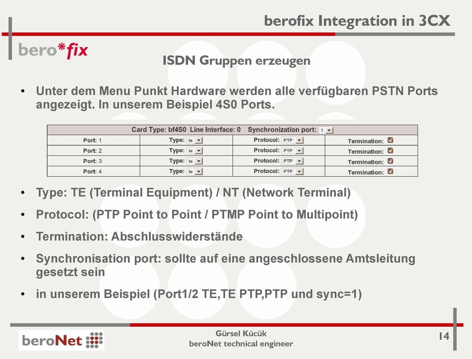 Type: TE (Terminal Equipment) / NT (Network Terminal) Protocol: (PTP Point to Point / PTMP Point to