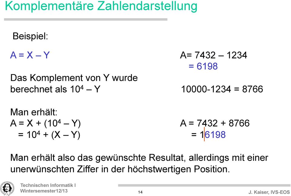 7432 + 8766 = 10 4 + (X Y) = 16198 Man erhält also das gewünschte Resultat,