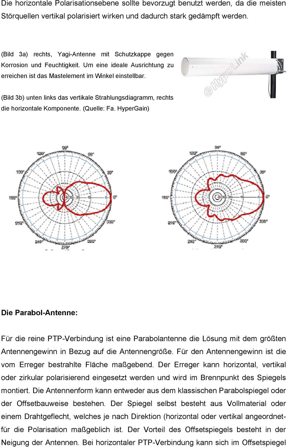 (Bild 3b) unten links das vertikale Strahlungsdiagramm, rechts die horizontale Komponente. (Quelle: Fa.