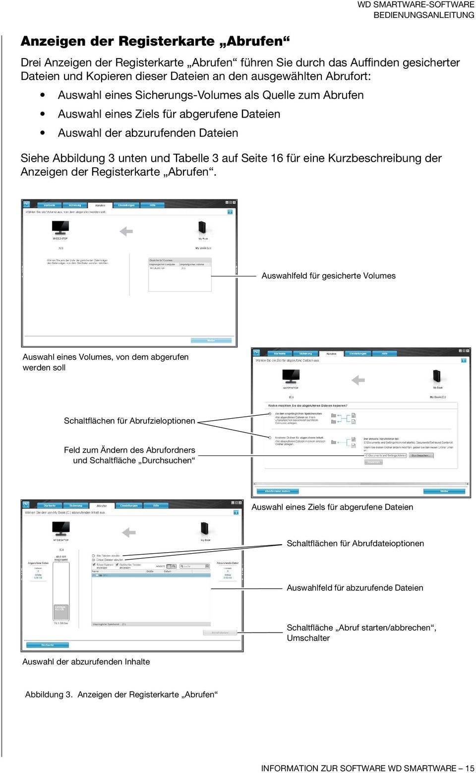 eine Kurzbeschreibung der Anzeigen der Registerkarte Abrufen.