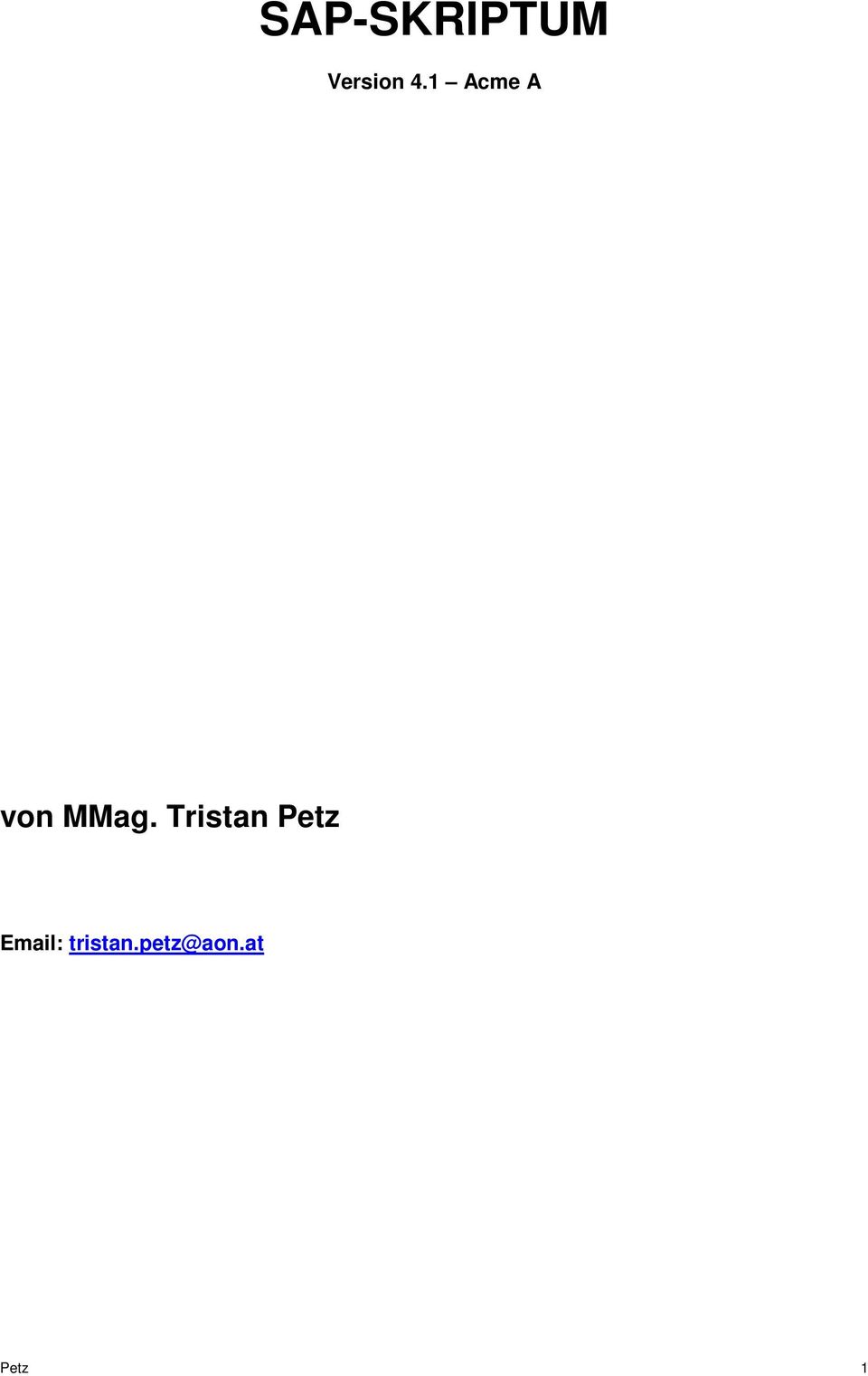 Tristan Petz Email: