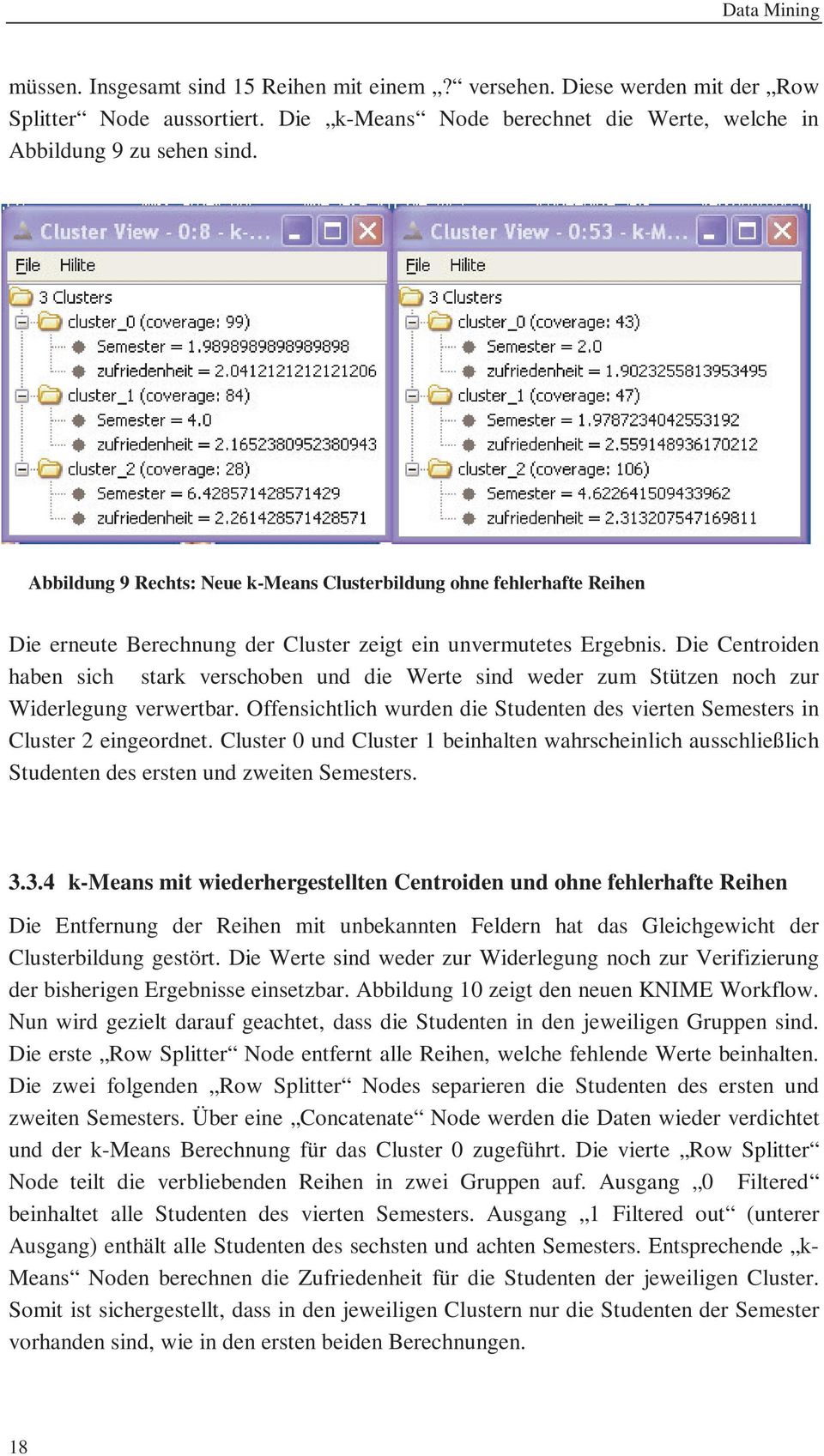 Die Centroiden haben sich stark verschoben und die Werte sind weder zum Stützen noch zur Widerlegung verwertbar. Offensichtlich wurden die Studenten des vierten Semesters in Cluster 2 eingeordnet.